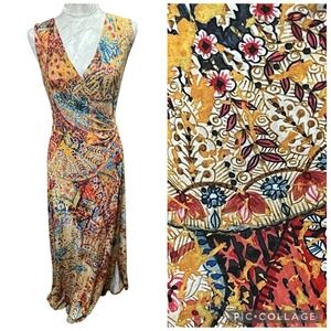 Soft Surroundings Sz XS Elati Floral Maxi Dress V-Neck Stretch Ruched Vacation